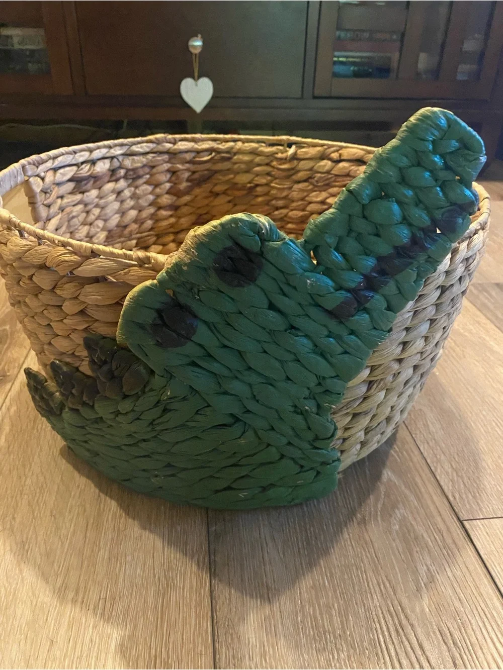 Whimsical Woven Water Hyacinth Alligator Storage Basket / Toy Bin